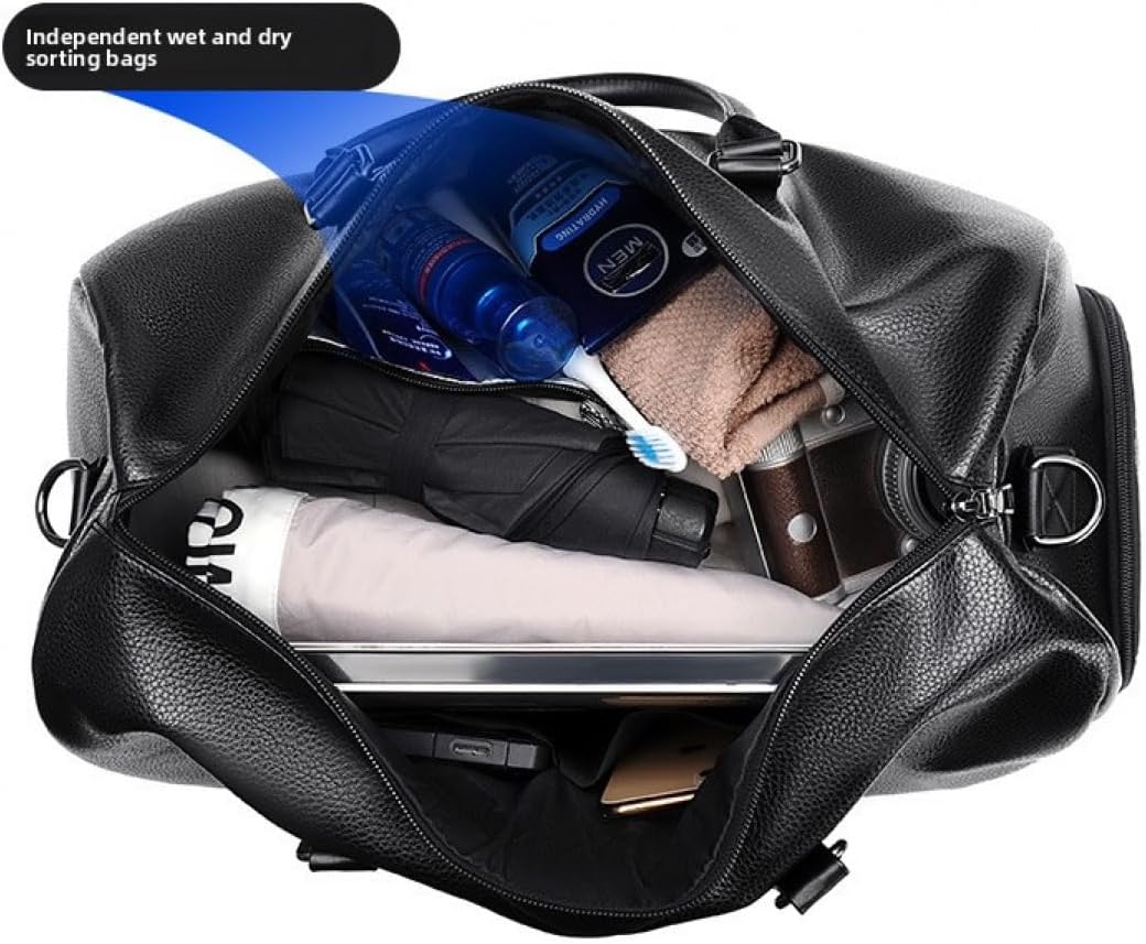 Leather Travel Duffel Bag, Black, Large Capacity Weekender Bag with Shoulder Strap, Business Casual Gym Luggage Tote (Brown)