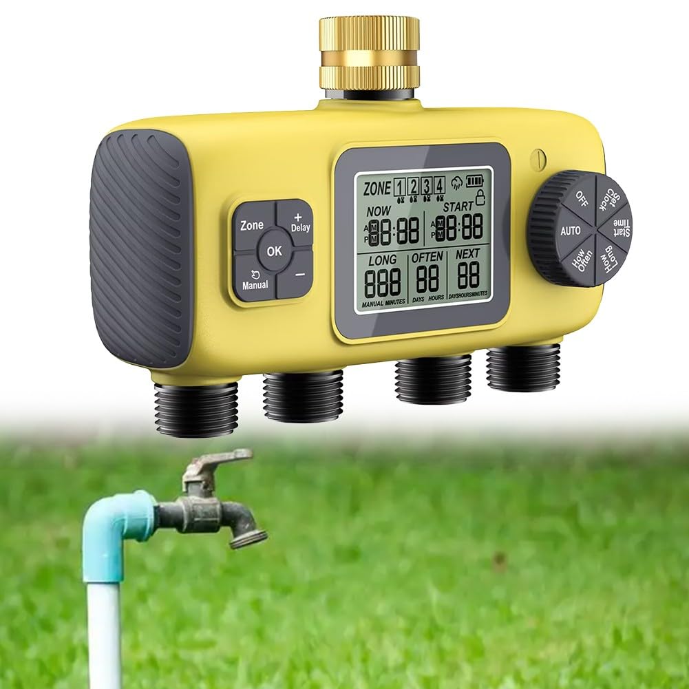 Timer automatico per irrigazione da giardino a 4 vie, BSP 34" filettato regolatore di irrigazione con display LCD per la cura delle piante da esterno