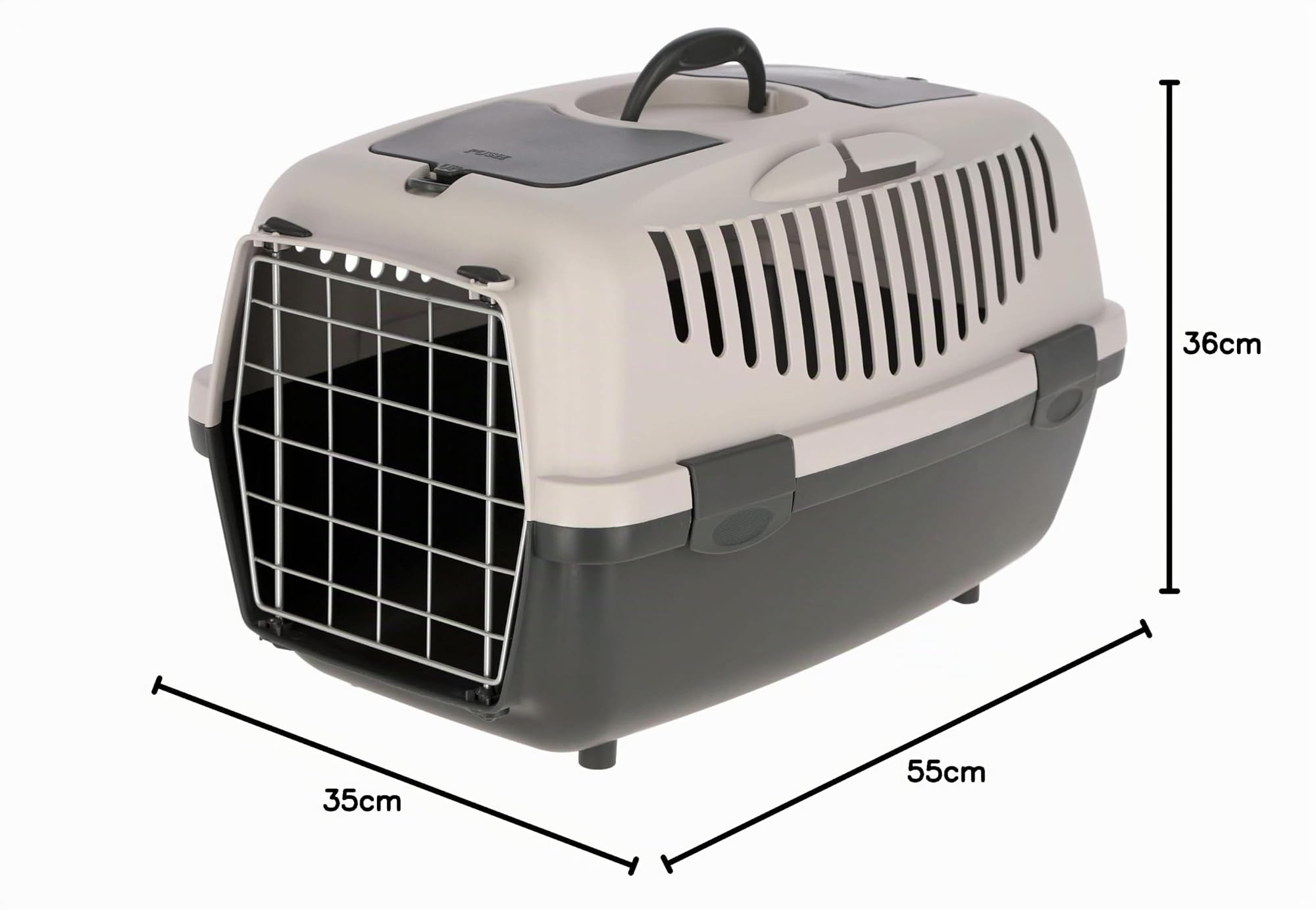 Kerbl Stefanplast Caja de Transporte Gulliver, Caja para Mascotas, Gris Claro, Gris Oscuro, 55x36x35cm, plástico, para Gatos y Perros, con Ranuras de ventilación
