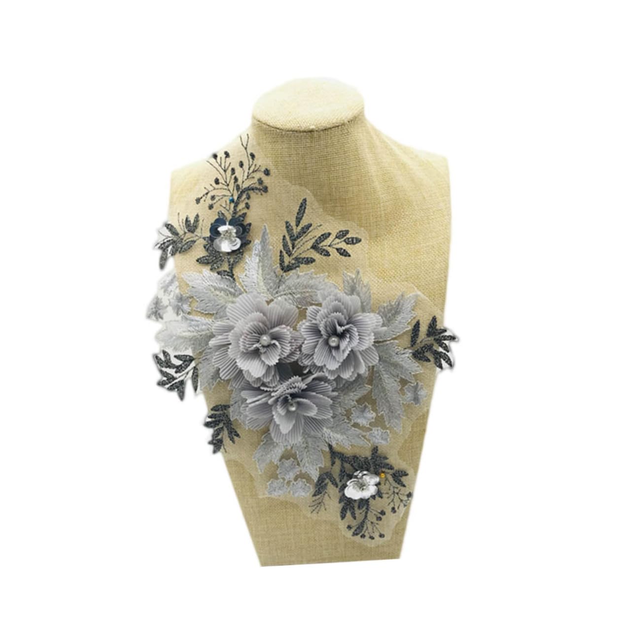 LALAFINA Pearl Patch for Clothing Lace Flower Patch Sticker 3D Handmade Flower Decor for Pockets Sleeves