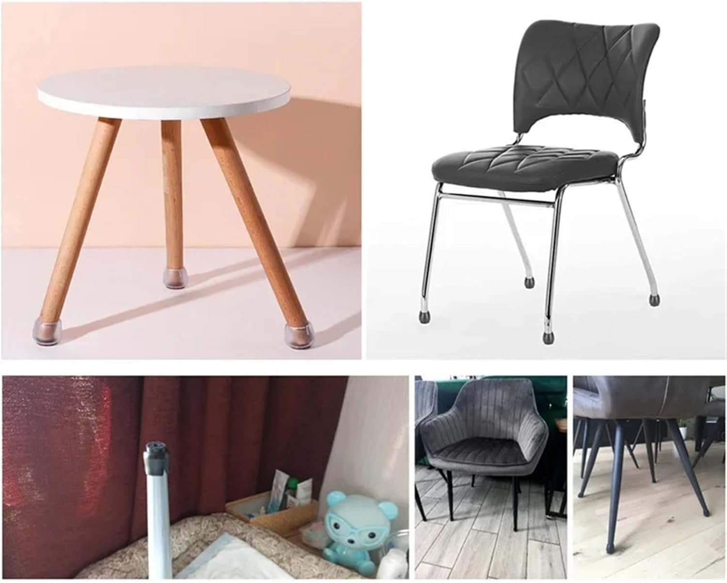 Furniture Glides 100pcs 15-18mm Round Chair Leg Cap Sock Non-Slip Silicone Stool Felt Floor Protector Furniture Parts for Floor Protection(15-18mm Transparent)