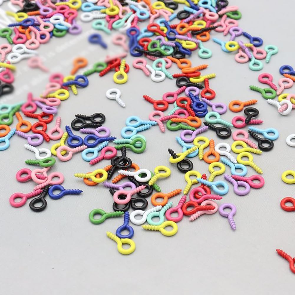 500 Pcs 4 x 8mm Small Screw Eye Pins Mini Eye Hooks Small Eyelet Screws Colorful Metal Eye Pins Screw Threaded Clasps for Jewelry Making