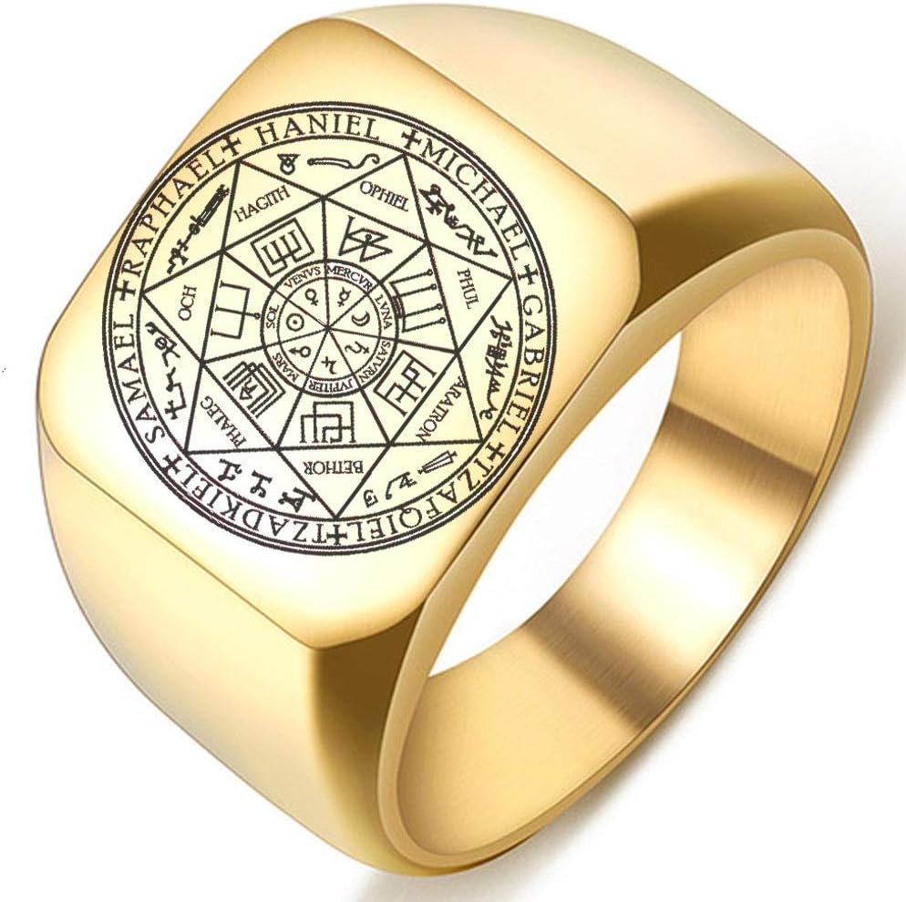 The Seals of The Seven Archangels Protection Amulet Seal Solomon Kabbalah Mens Womens Stainless Steel Polished Ring