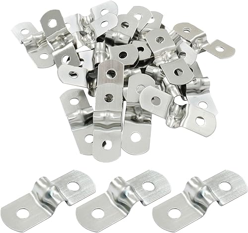 Miniatura 5 de Paquete de 25 correas de tubo rígido M5, correa de cable de dos agujeros de acero inoxidable de 14 de pulgada, abrazadera de conducto con soporte en