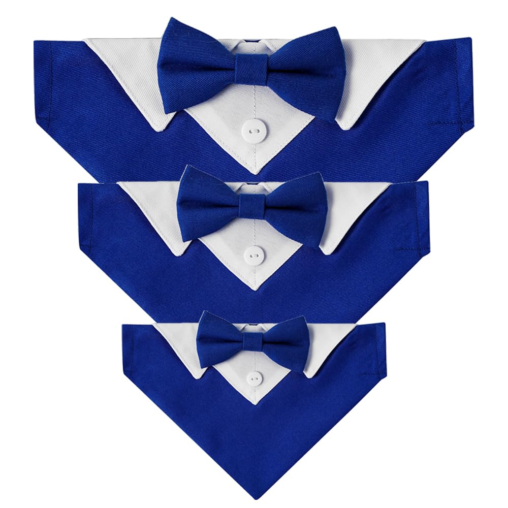 Bnibol Tuxedo Dog Collar for Wedding Engagement and Birthday, Formal Dog Bandana Collar Costume with Bow Tie and Adjustable Buckle,Suitable for Small Medium Large Dog. (Blue, M)
