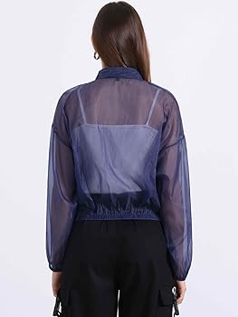 Amazon.com: Allegra K Sheer Bomber Jacket for Women's Zip Up Long