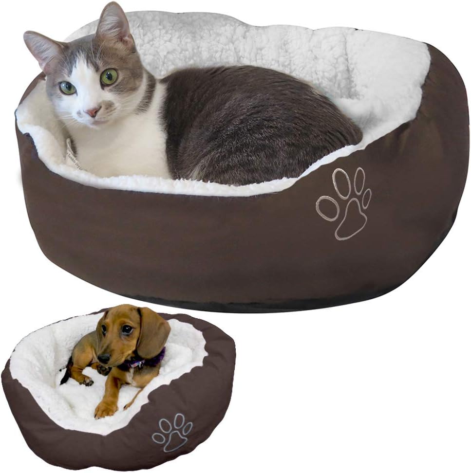 Evelots Pet Bed for Small Dogs/Cats, Removeable Machine Washable Sherpa Insert/Fleece Lining/Non-Slip Bottom-Assorted Colors
