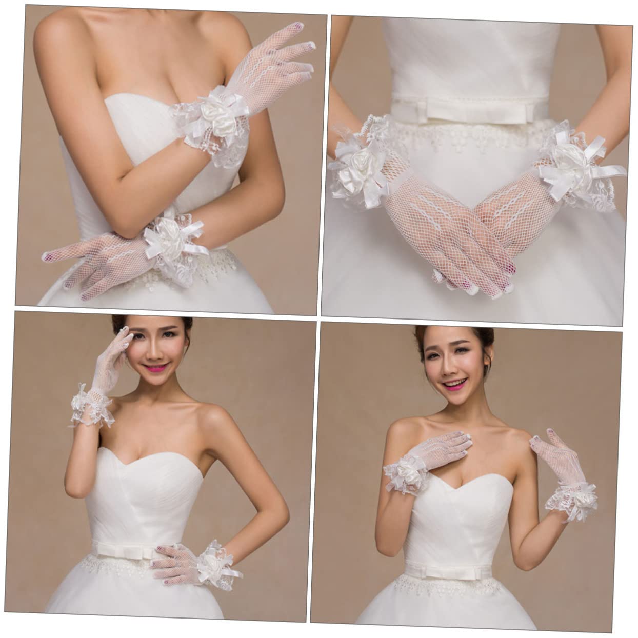 Abaodam Guantes de Boda de Encaje Floral Alta Elasticidad para Novia Eventos Elegantes