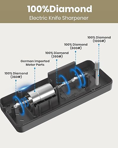 Miniatura 8 de Afilador de cuchillos eléctrico 5 en 1 con pantalla LCD, 3 velocidades de rotación ajustables, 100% abrasivos de diamante para cuchillos de carne