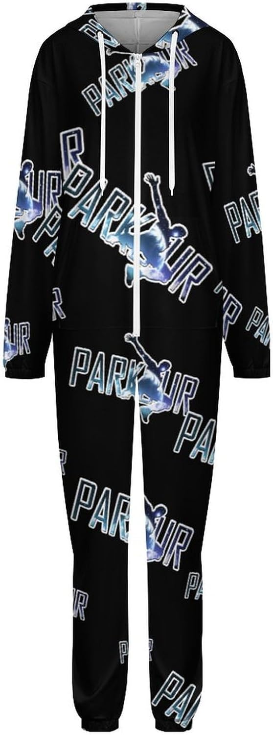 Parkour Art Adult Pajamas Onesie with Hood Pocket Jumpsuits One Piece Sleepwear
