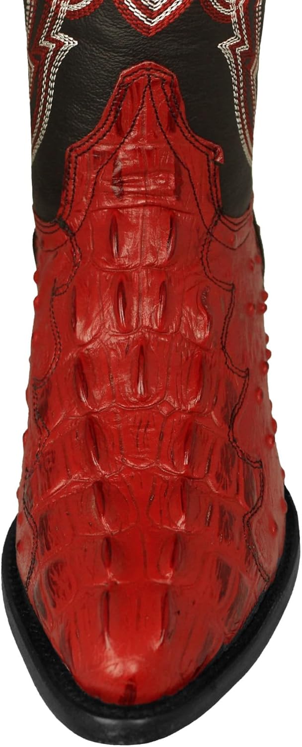 Texas Legacy Mens Red Western Wear Cowboy Boots Crocodile & Ostrich Print J Toe - Image 2