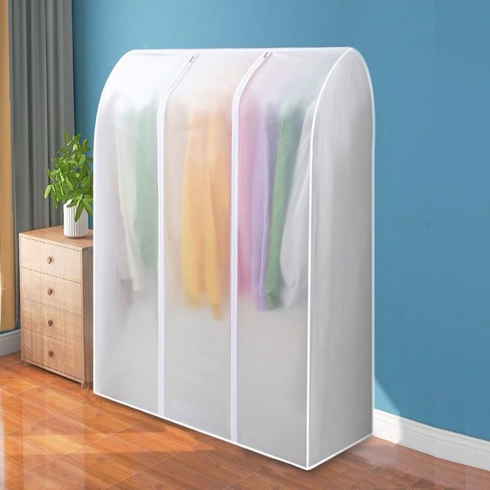 Funda translúcida de PEVA para ropa, protector de perchero a prueba de polvo para trajes y vestidos, 150 cm, protector antipolvo duradero para colgar ropa