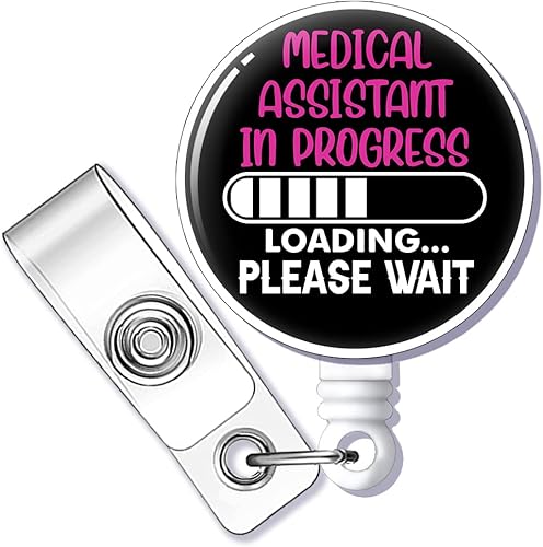 ZBBFSCSB Asistente médico en progreso, por favor, espere, carrete de identificación para enfermera, barra de progreso con clip de tiburón, clip de