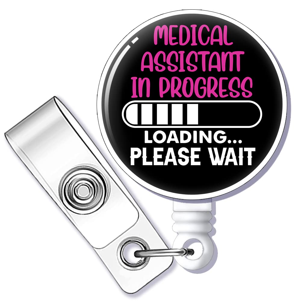ZBBFSCSB Medical Assistant in Progress Please Wait Nurse Badge Reel, Progress Bar with Shark Clip Metal Clip Medical Work Office Doctor Nurse Name ID Tag Card, Gift for Doctor Nurse Colleagues.