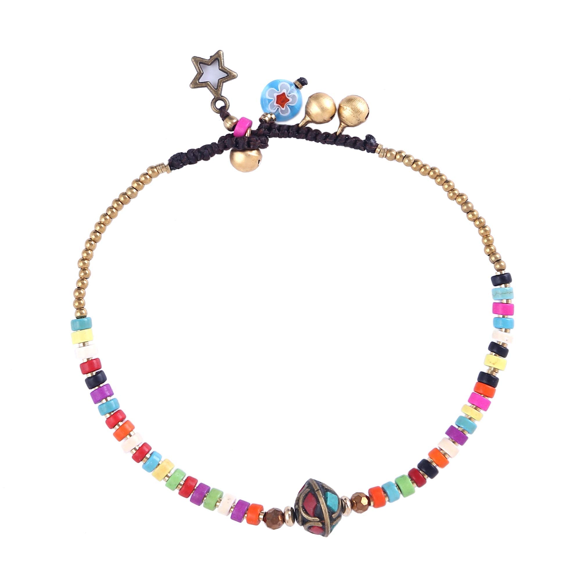 Made by Nami Bransoletka na Nogę Wodoodporna - Anklet Orientalne Perły Boho Hippie Handmade Regulowana 23-24cm