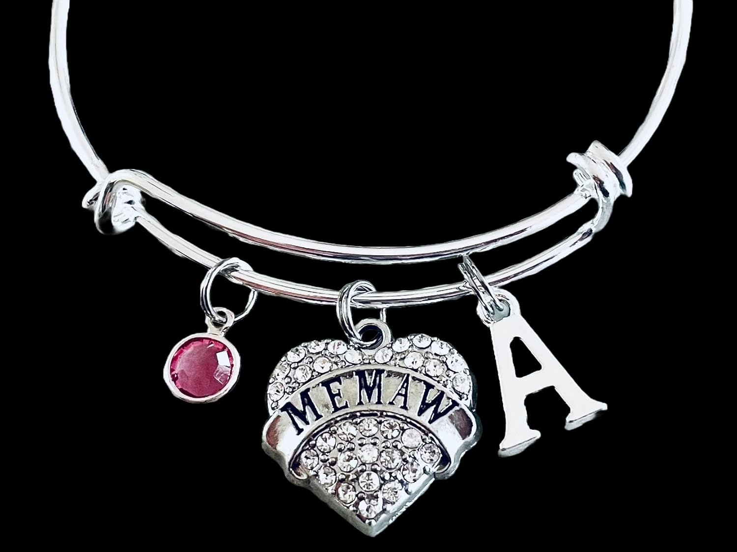 Memaw Crystal Heart Expandable Silver Bangle Memaw Charm Bracelet Grandmother Gift for Memaw - Image 2