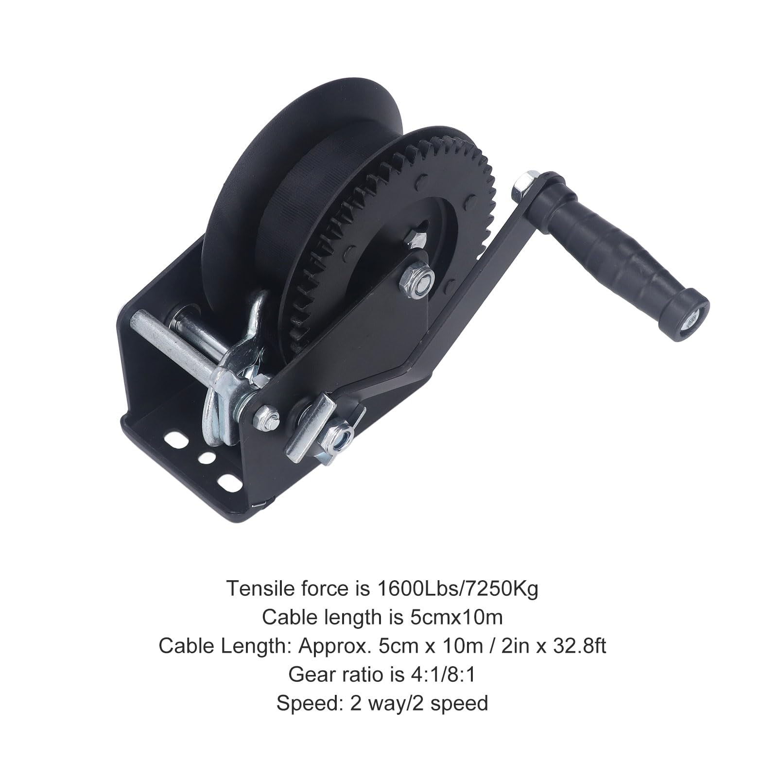 Verricello Manuale Da 1600 Libbre (725 Kg) Con Cavo 10 M - Acciaio Zincato, Maniglia Antiscivolo, Per Barche, Camion, Attrezzature