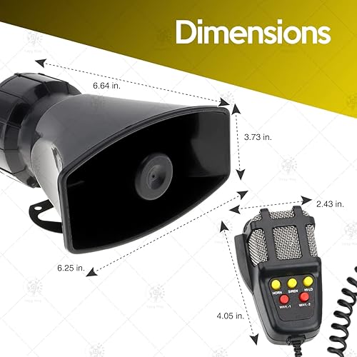 Miniatura 3 de VaygWay - Bocina de vehículo de sirena de automóvil con sonido de 5 tonos con micrófono PA sistema de altavoz amplificador de sonido de emergencia