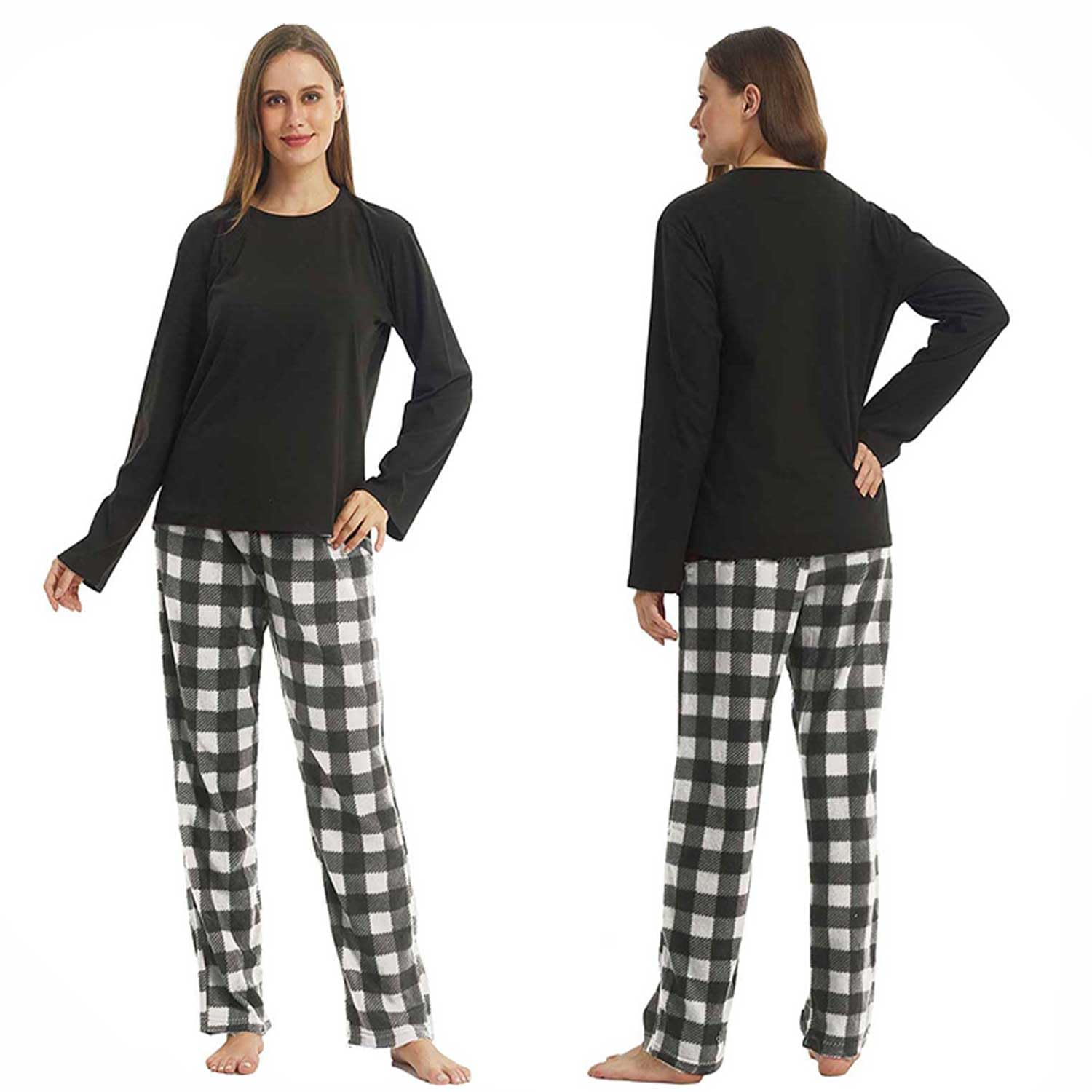 YUSHOW Ensemble Pyjama Couples Homme et Femme en Polaire Bas à Carreaux