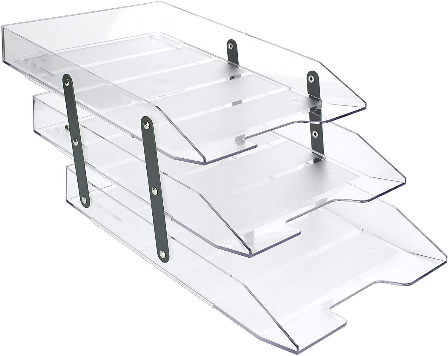 Acrimet Zusammenklappbares Gelenk-Briefablagesystem 3-stöckig Kunststoff Schreibtisch-Ablage (Transparent Farbe)