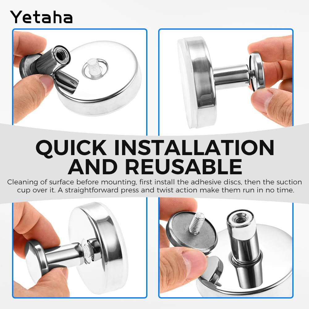 Yetaha 2 Pack Silver Removable Waterproof Suction Cup Hooks image 4