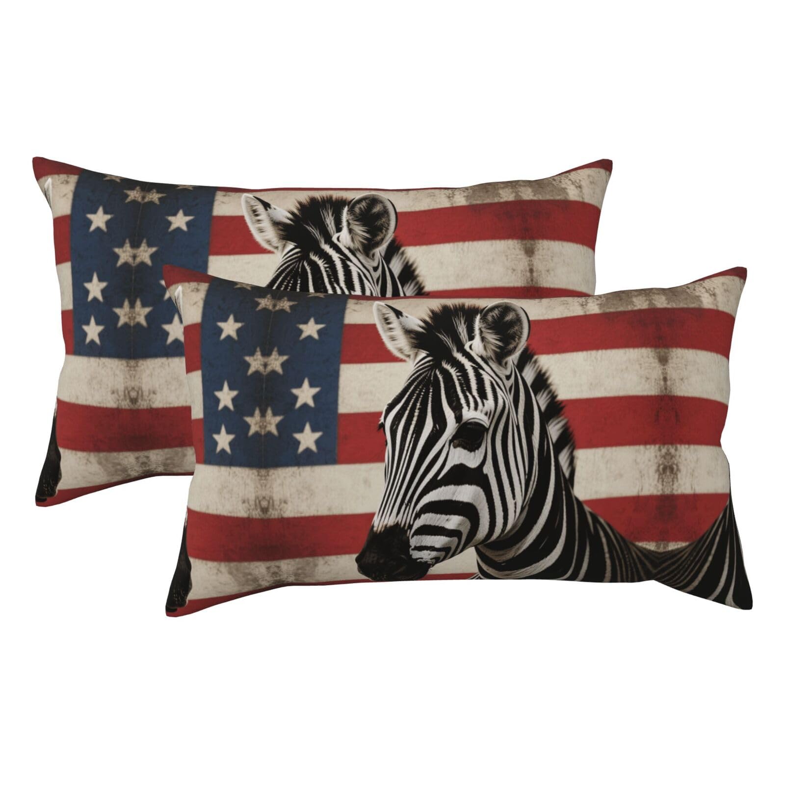 Black and White Zebra and National Flag Luxury King Pillowcases Set of 2, Plush Velvet Feel Pillow Covers with Hidden Zipper, Skin & Hair Friendly, 20x36 Inches Pillow Cases for Sleeping Gift