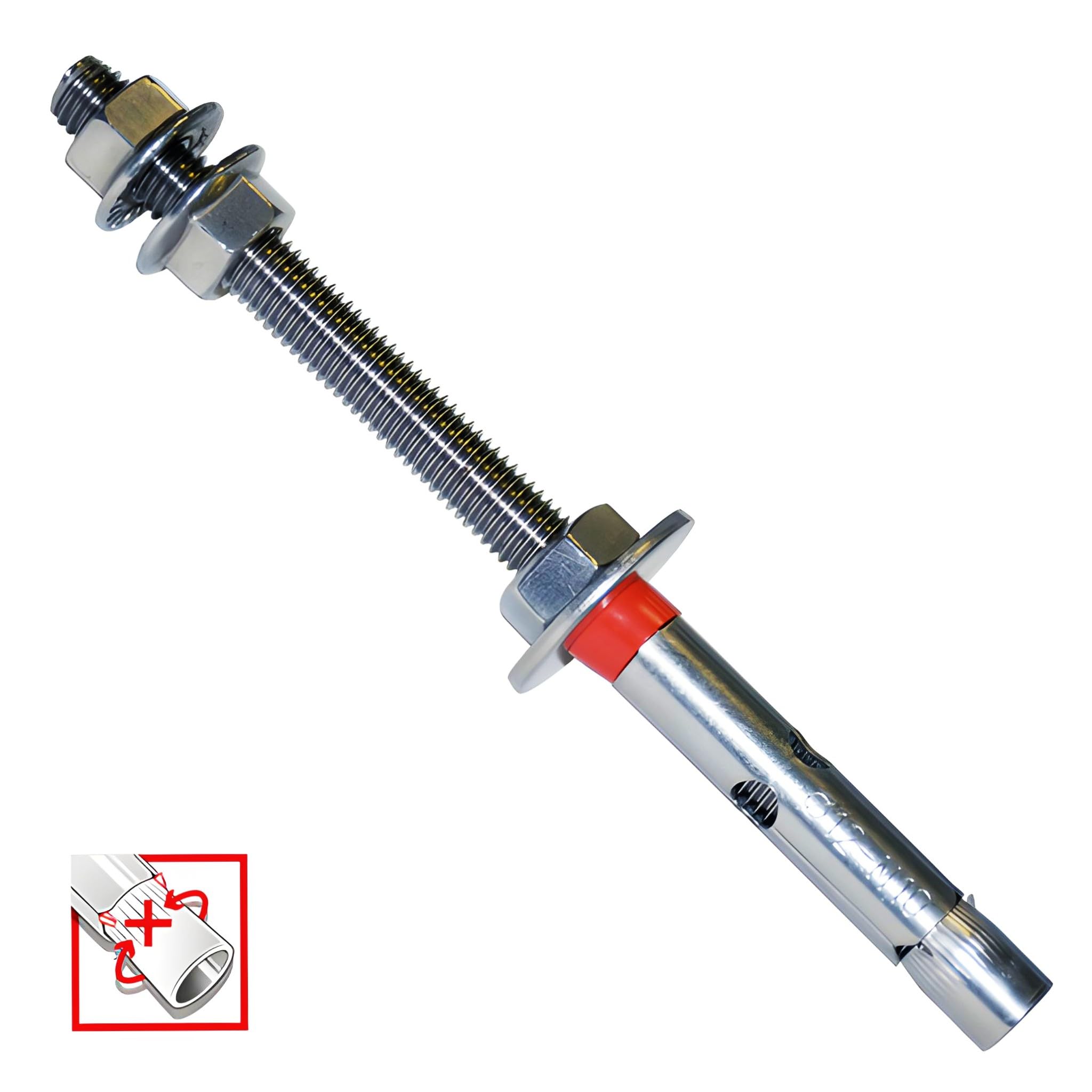 Bricoloco Anclaje hormigón inoxidable A2 con tuercas de sujección premontadas para la fijación de sistemas fotovoltaicos sobre hormigón. Taco metálico para fijar placas solares (25, M10x150 mm.)