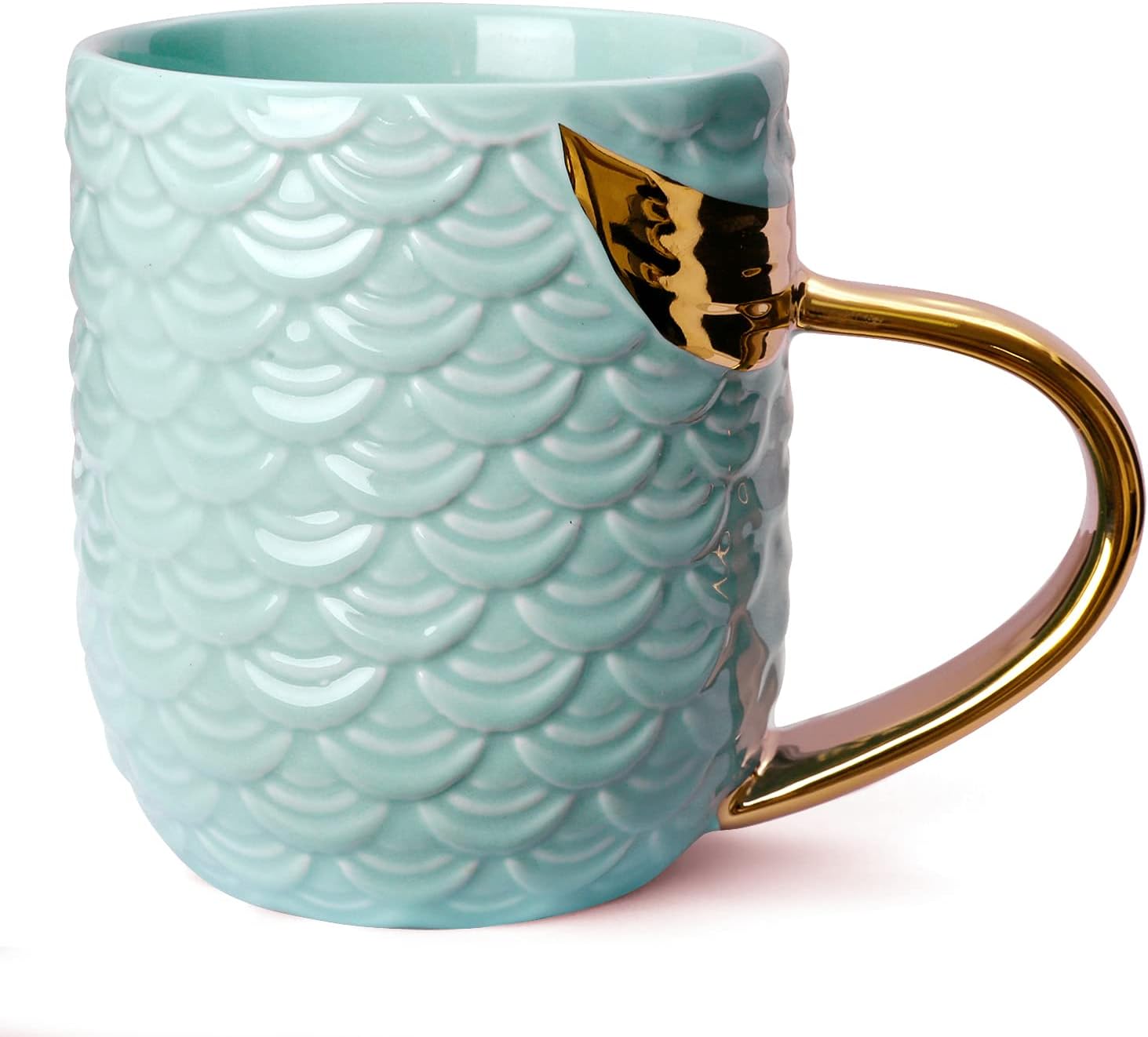 Mermaid Coffee Mug, Ceramic Cup with Tail Handle, Presents for Women Mom Grandma Girls Wife Friend Her - Gift for Valentine's Mother's Day Christmas Birthday Bridal Engagement Wedding (Blue)