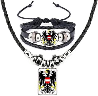 Austria National Emblem Country Leather Necklace Bracelet Jewelry Set