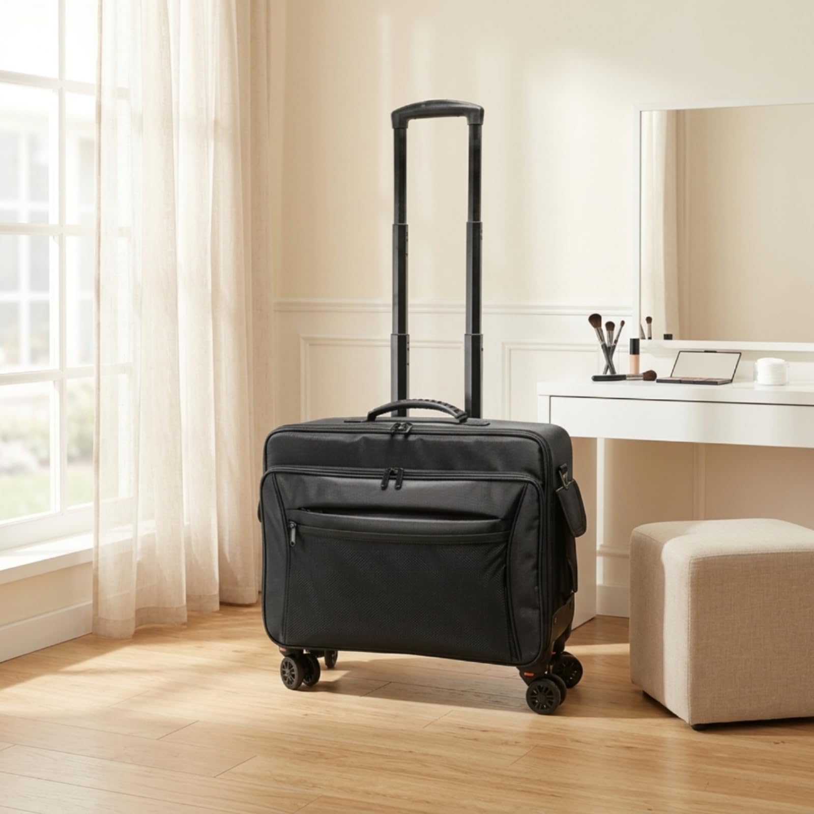 Valigia Trucco con Ruote Professionale, Trolley In Tessuto Oxford A Tre Strati Con 4 Scatole, Ruote Per Aereo E Tracolla