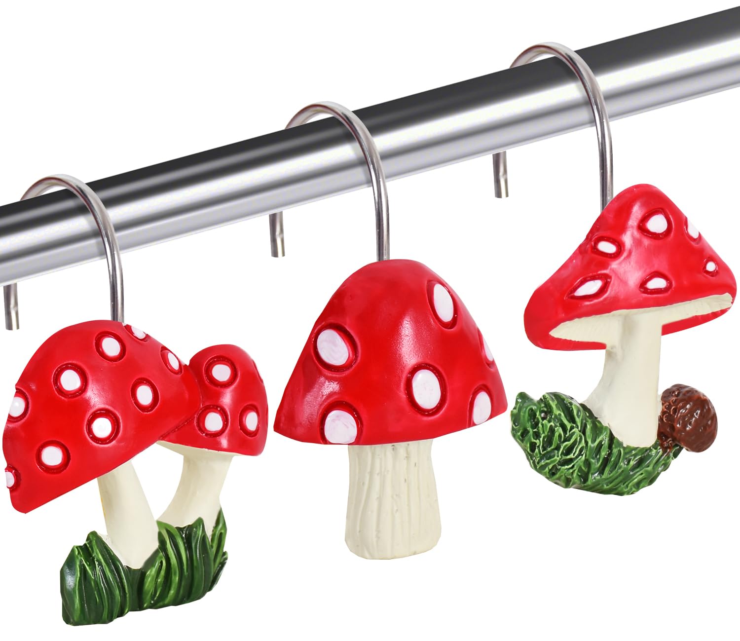 CTOHN 12 Pieces Mushroom Shower Curtain Hooks Rings, Mushroom Decorative Shower Hooks for Shower Curtain, Stainless Steel Decorative Shower Hangers