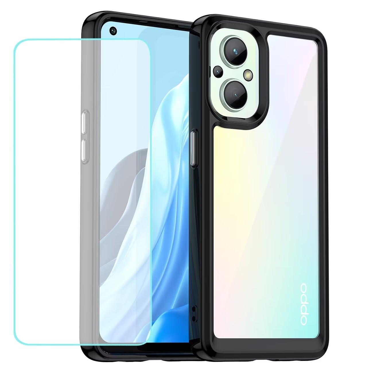 Wanyuexes Case for OnePlus Nord N20 5G Case, OnePlus N20 GN2200 Case with Tempered Glass Screen Protector, Clear Hard PC Back & Soft Bumper Protective