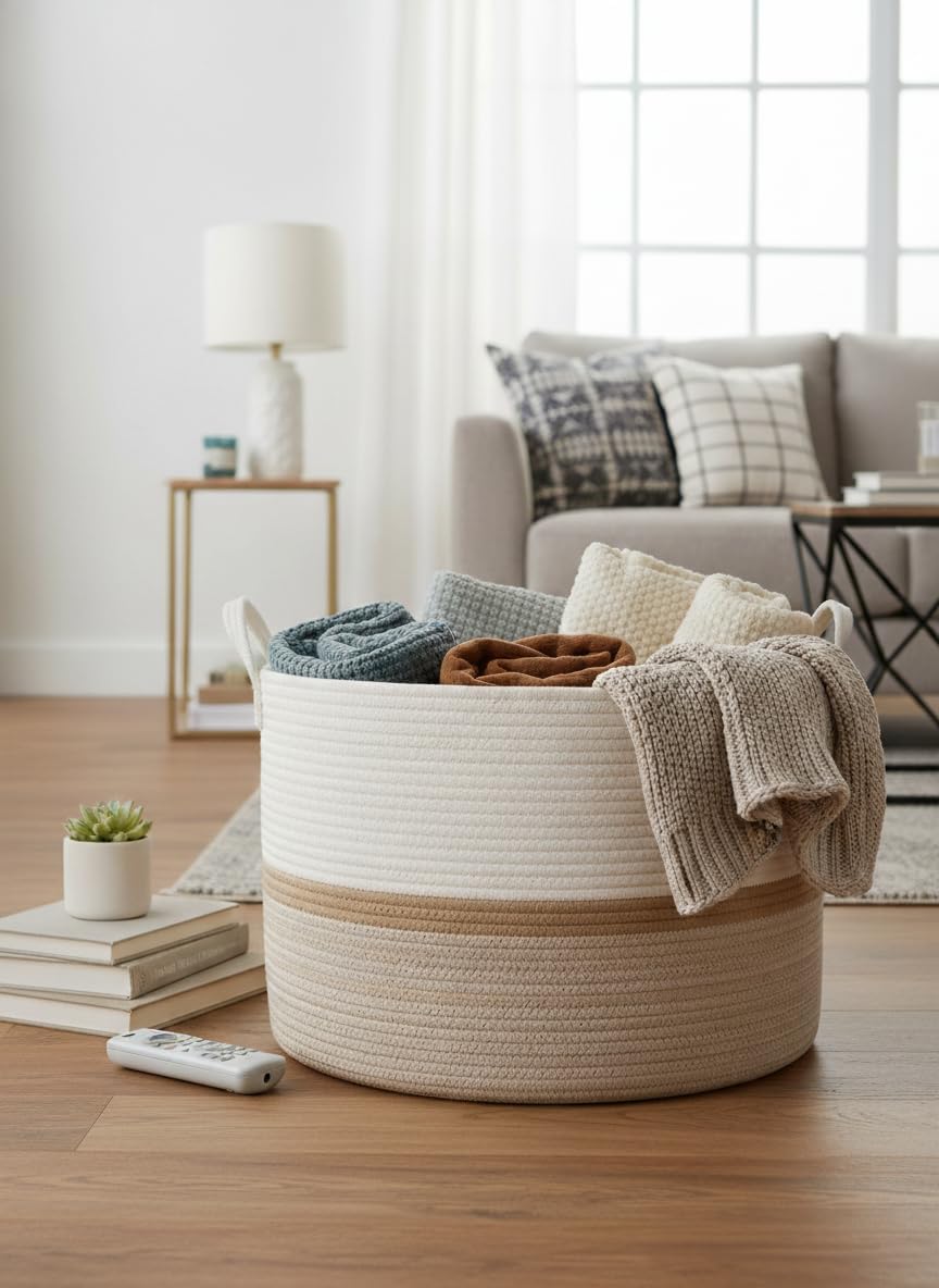 Bellar XXX Large Rope Basket,Shelf Storage Baskets for Organizing,Round Decorative Box for Kids,Woven Rope Storage Snack Storage Area Decorative Boxes Aesthetic -21.7’’*21.7’’*13.8''