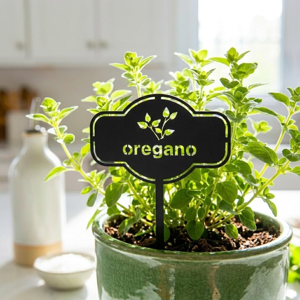 6-Piece Laser Cut Metal Herb Markers - Gardening Gift for Mom - Indoor Herb Accessories. Weatherproof Steel Plant Tags. Reusable Herb Signs for Potted Plants & Garden image 2