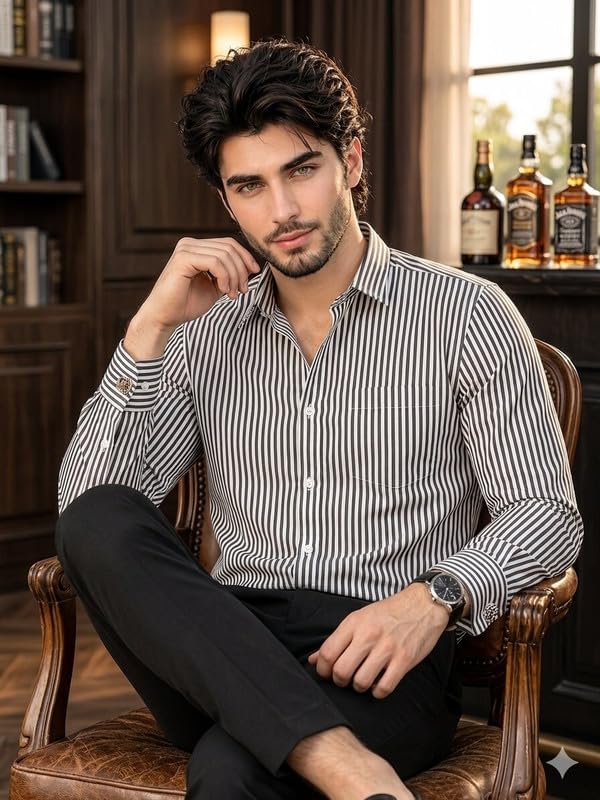 Image of U TURN Men's Casual Solid Stylish Formal Striped Plus Size Shirt for Men