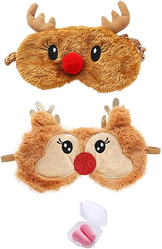 2 piezas de máscara de dormir de animales de felpa suave para dormir, antifaz para dormir con ciervos, máscara de ojos vendados, sombras de ojos con
