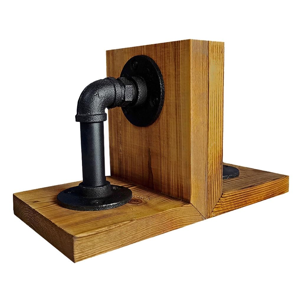 Fermalibri da scrivania in legno massello, stile industriale retrò, stile industriale, per contenere libri (A)
