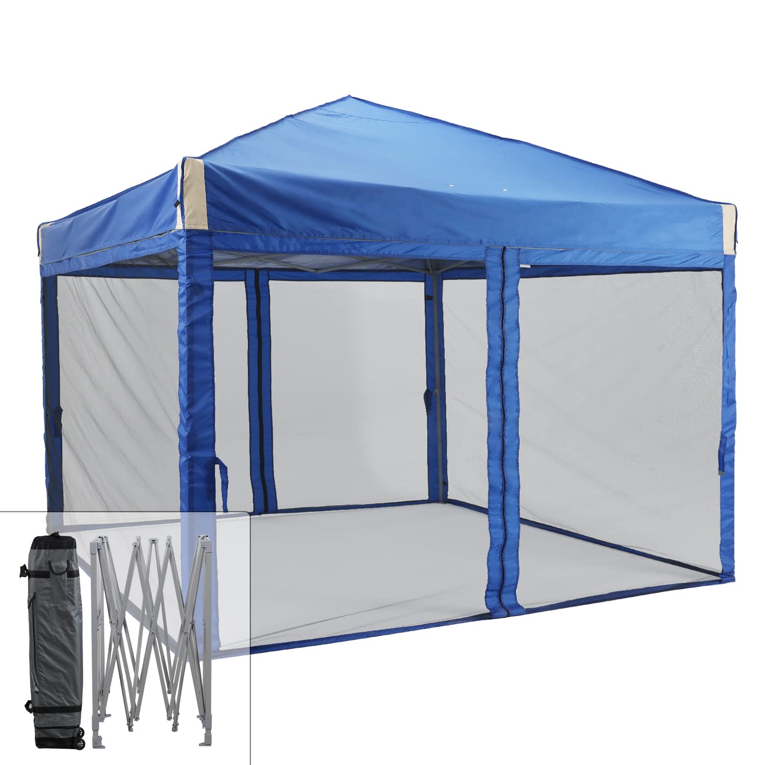 COWVIE Pop Up Gazebo with Sides, Sturdy 3x3m All Seasons Camping Tent, UV Protection & Height Adjustment, Includes Roller Bag & Netting