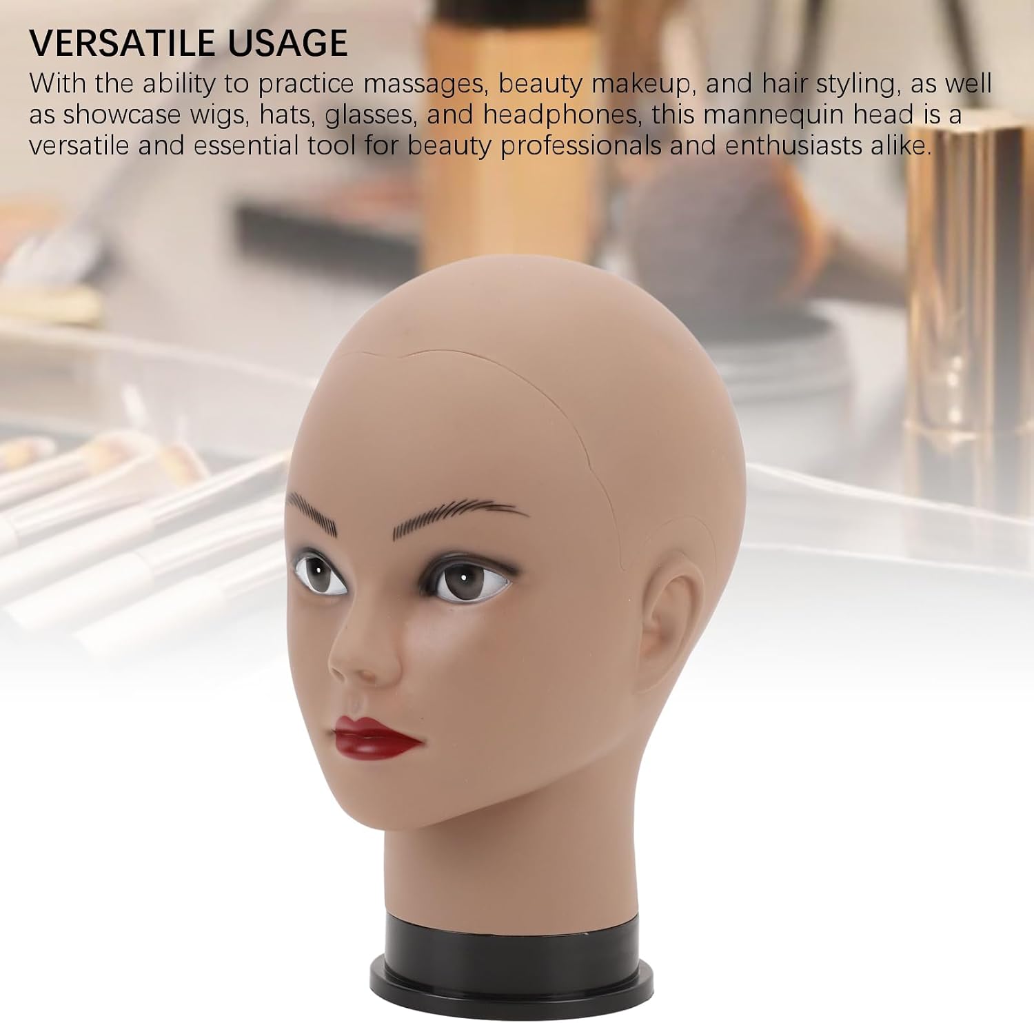 Fockety PVC Mannequin Head for Wigs, 11in Afro Female Cosmetology Manikin Head Support T Pins, Cosmetology Bald Head for Wigs Making, Display Hat, Glasses, Hairdressing Training Head