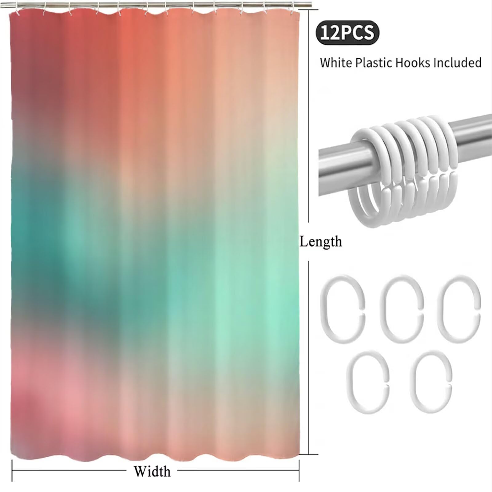 Rideau de Douche 180x220 cm - Tissu Polyester Imperméable Anti-Moisissure - 12 Anneaux Inclus - Ourlet Lesté pour Stabilité - Lavable en Machine - Idéal de Baignoire et Douche - Rose & Vert Y1#536