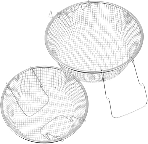 DOITOOL Cesta de freír de acero inoxidable, cesta para servir alimentos, cesta de ala de pollo, coladores de alambre para patatas fritas, cesta de
