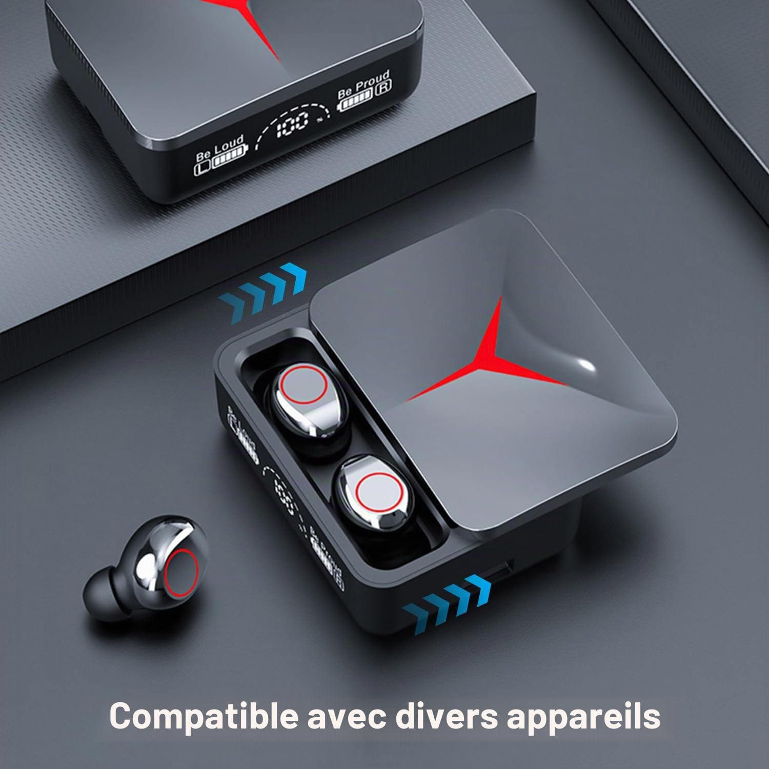 Écouteurs Bluetooth 5.3 In Ear sans fil avec étui de charge et contrôle tactile, design compact IPX7, étanche, écouteurs sans fil, écran LED pour la course et le sport