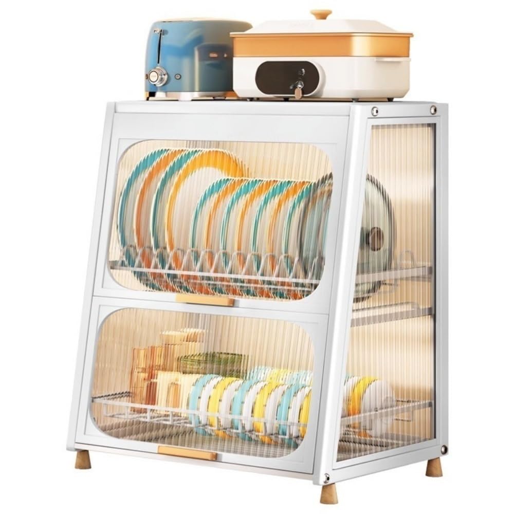 Égouttoir à vaisselle à cadre en métal avec armoire de rangement et bac de vidange – Organiseur de vaisselle polyvalent pour cuisine et salle à manger – Solution de rangement de cuisine peu