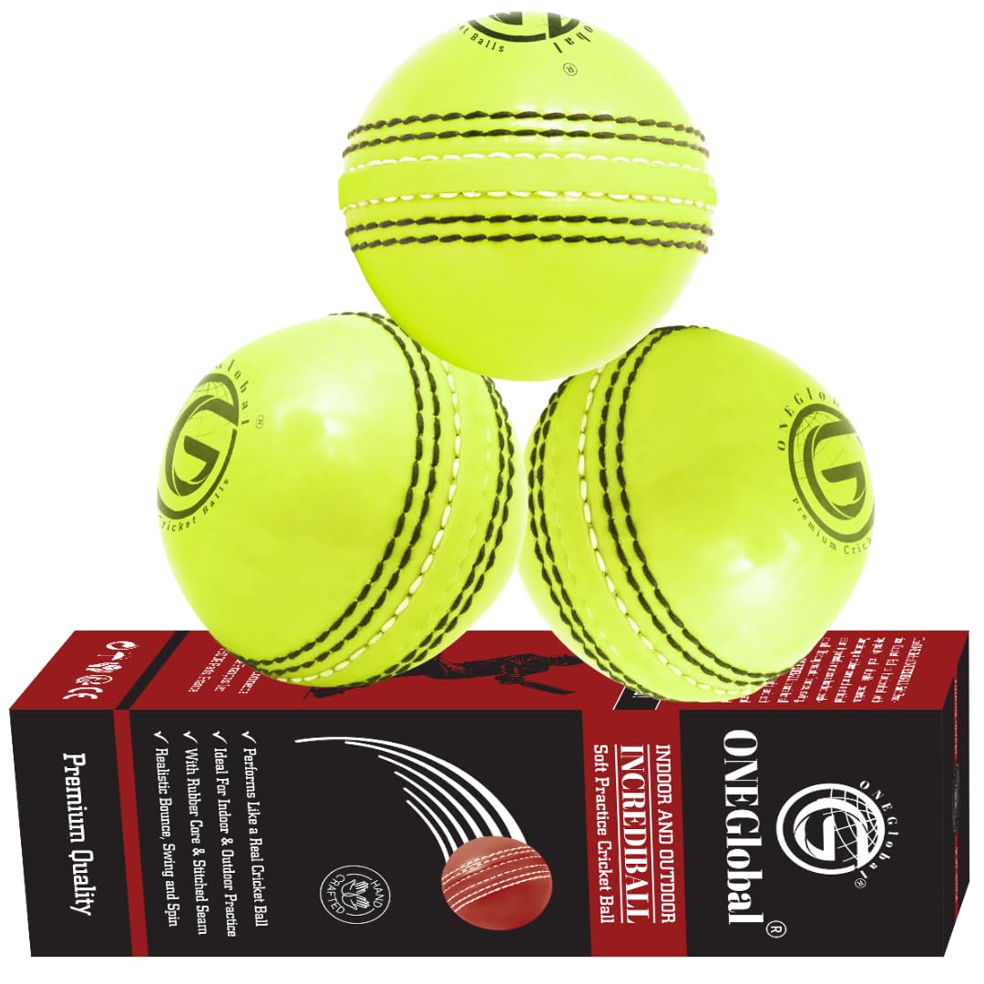 Soft Rubber Cricket Ball for Practice | Outdoor & Indoor Practice Cricket Ball with Core & Stitched Seam | Realistic Feel, True Bounce & Swing for Practice, Honing Skills & Family Fun