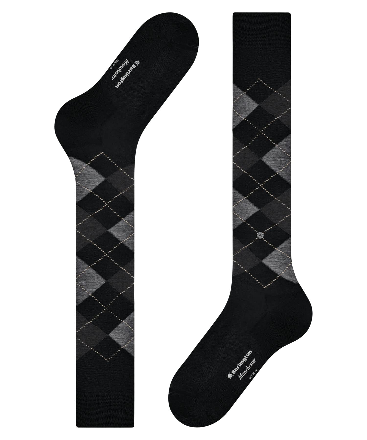 Burlington Herren Manchester Kniestrümpfe atmungsaktive Baumwolle verstärkt flache Naht druckfreie Fußspitze Argyle Business Alltag ONE-SIZE-FITS-ALL als Geschenk 1 Paar