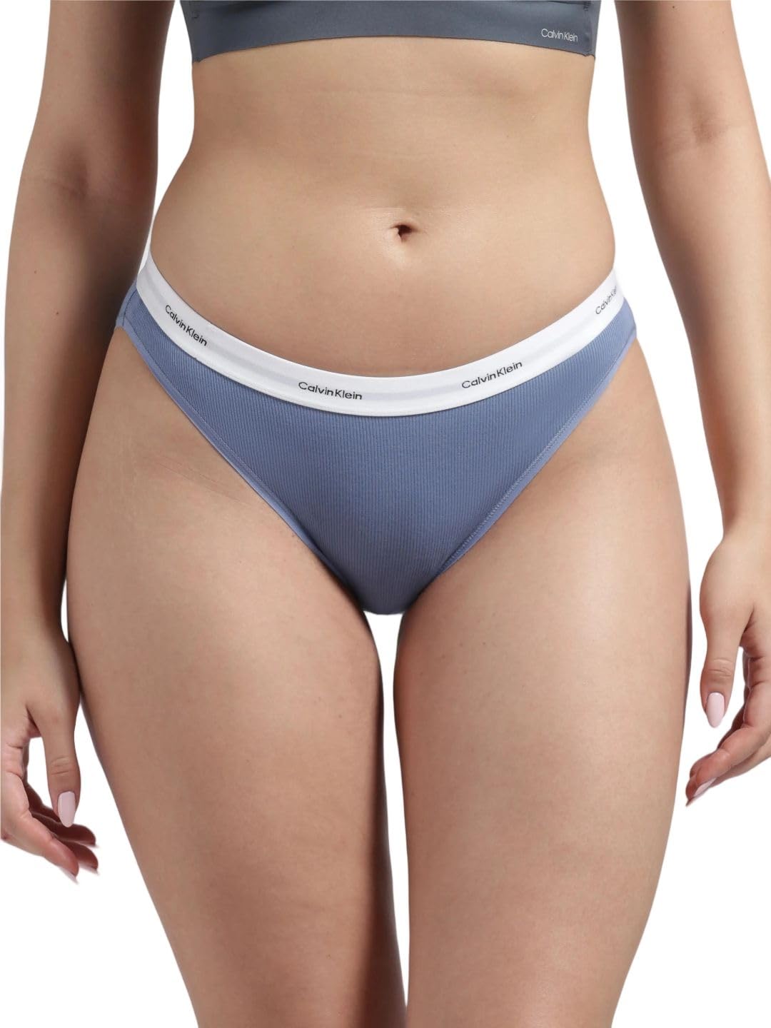 Blue Solid Mid Rise Bikini-Brief
