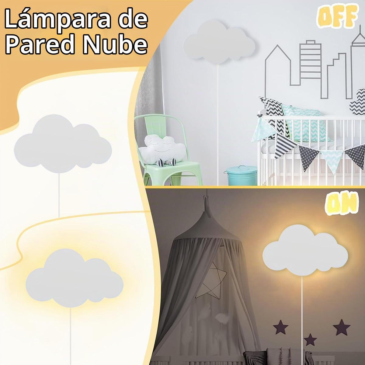 KZT Lámpara de Pared LED Dimmable con Mando a Distancia Lámpara de Mesa con Enchufe, Habitación Infantil, 3000K-6000K, Luz Nocturna Nube Acojedora para Dormitorio de Bebé Niña o Niño, Blanco