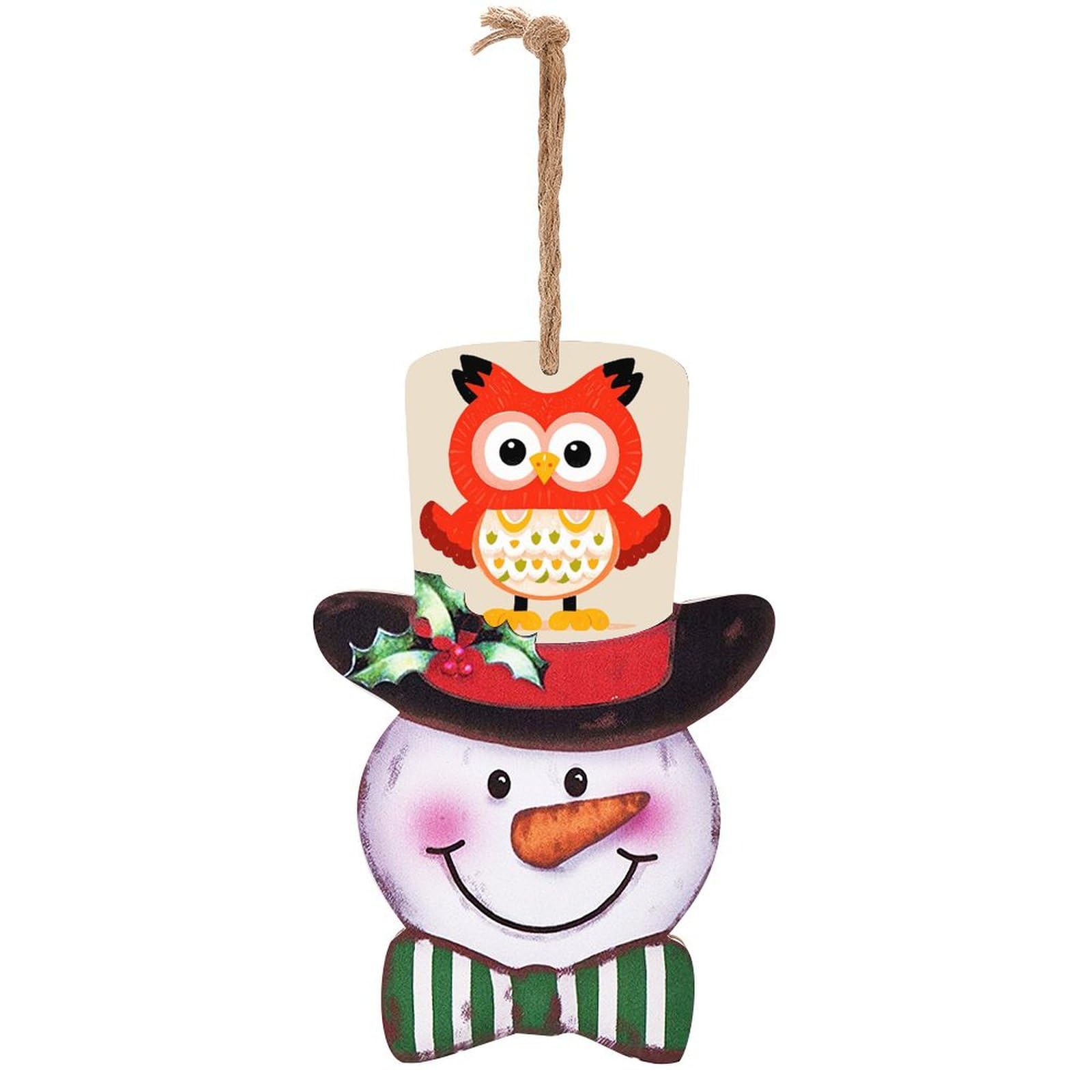 Suspension Noël en bois incassable : chouette et bonhomme de neige