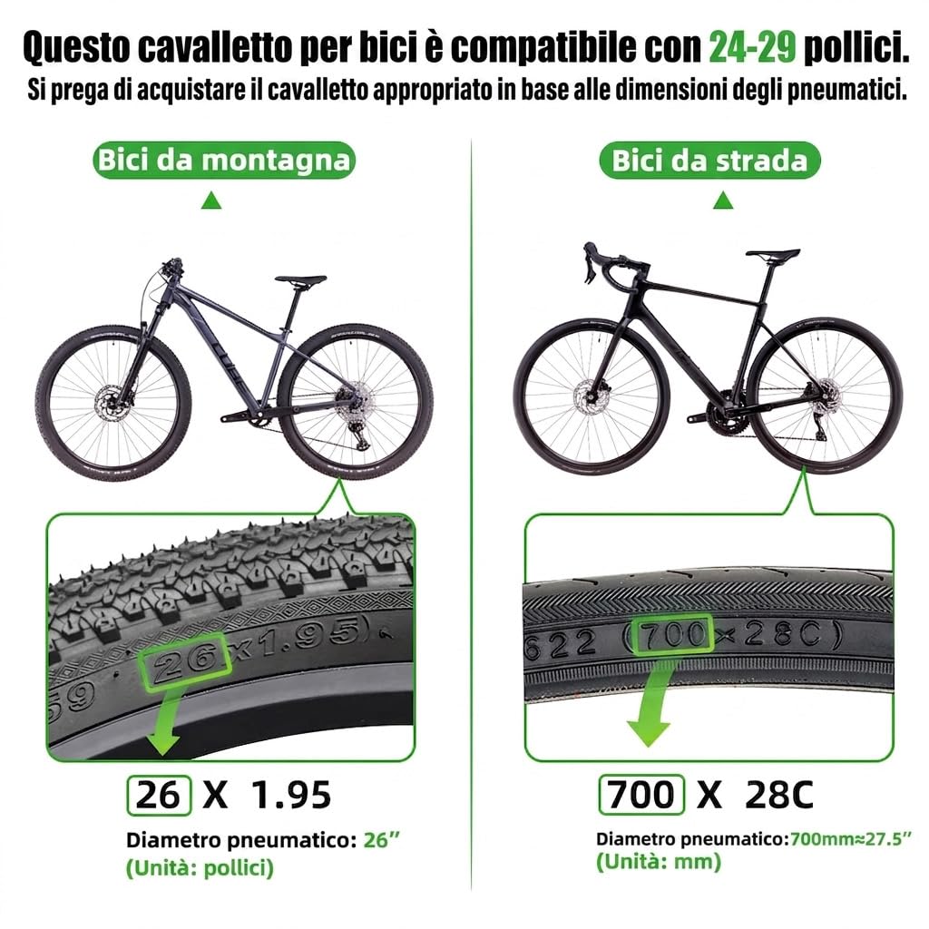 RBRL Cavalletto Bici, Supporto in Lega di Alluminio,Durevole e Antiscivolo Cavalletto per Bici Posteriore, Adatto a 24-29 Pollici Mountain Bike, Bici da Strada, MTB, Ebike