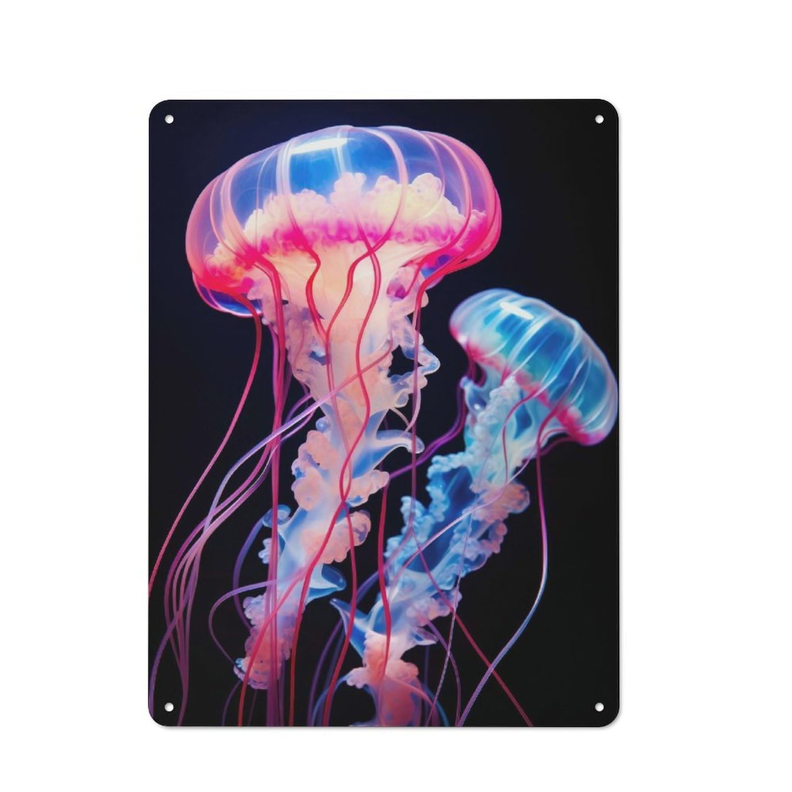 Junmoney Jellyfish 01 Blue And Pink Retro Metal Plaque 40X30cm Featuring For Home Bar Wall, For Room Styling Across Home Bars And Entertaining Spaces